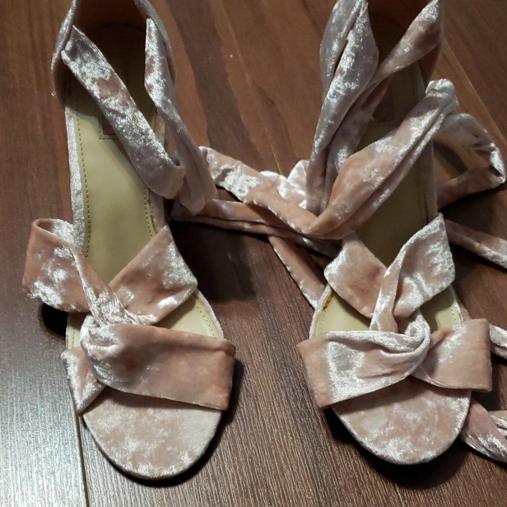 Velvet pink lace up heels